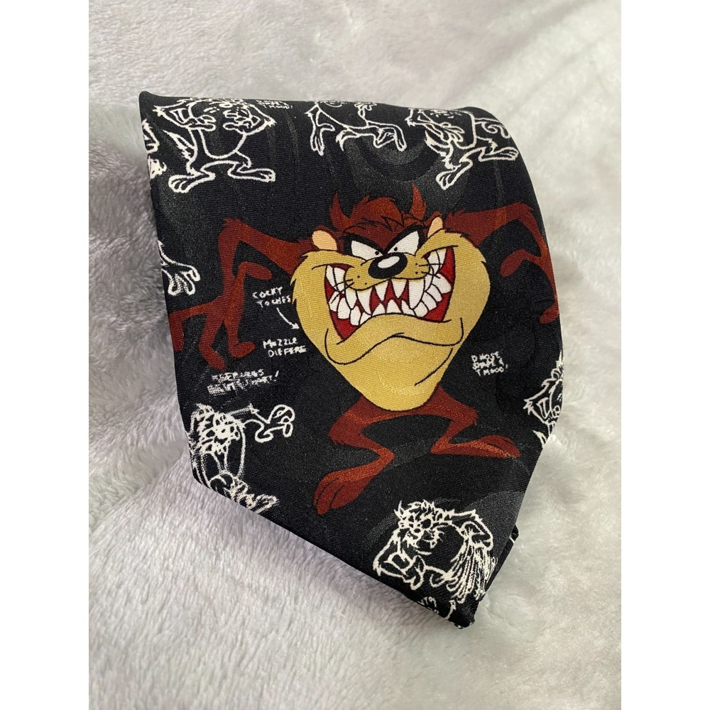 Vintage 90s Looney Tunes Mania Taz Necktie Men OS Black Tasmanian Devil Business
